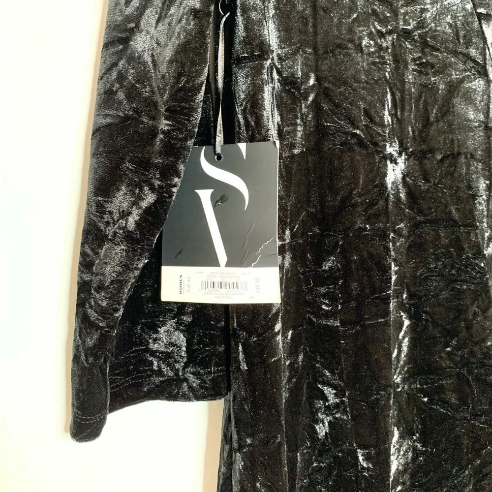 SIMPLY VERA Vera Wang Dress Women XS Black Crushed Velvet NWT 3/4‎ Sleeve Mock